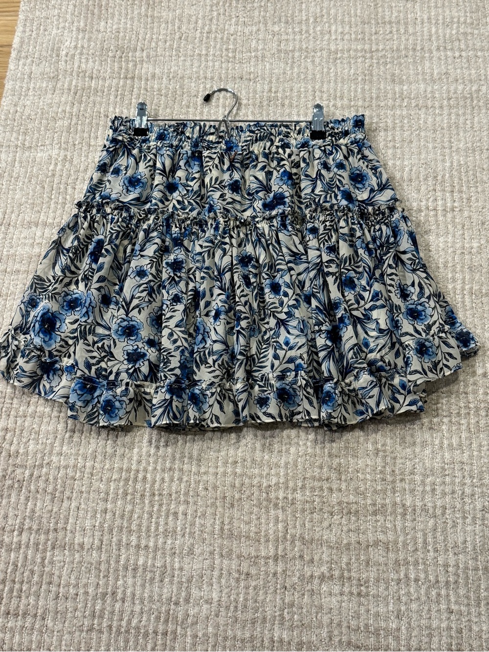 Misa Los Angeles Blue and Cream Floral Tiered Mini Skirt